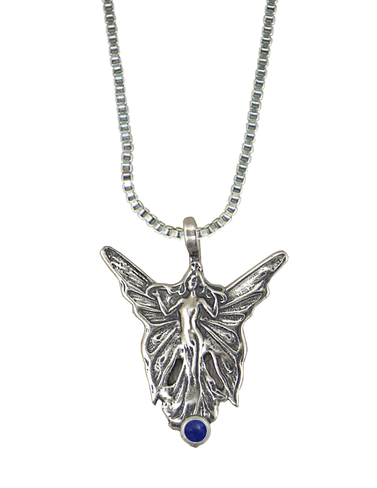 Sterling Silver Butterfly Fairy Pendant With Lapis Lazuli